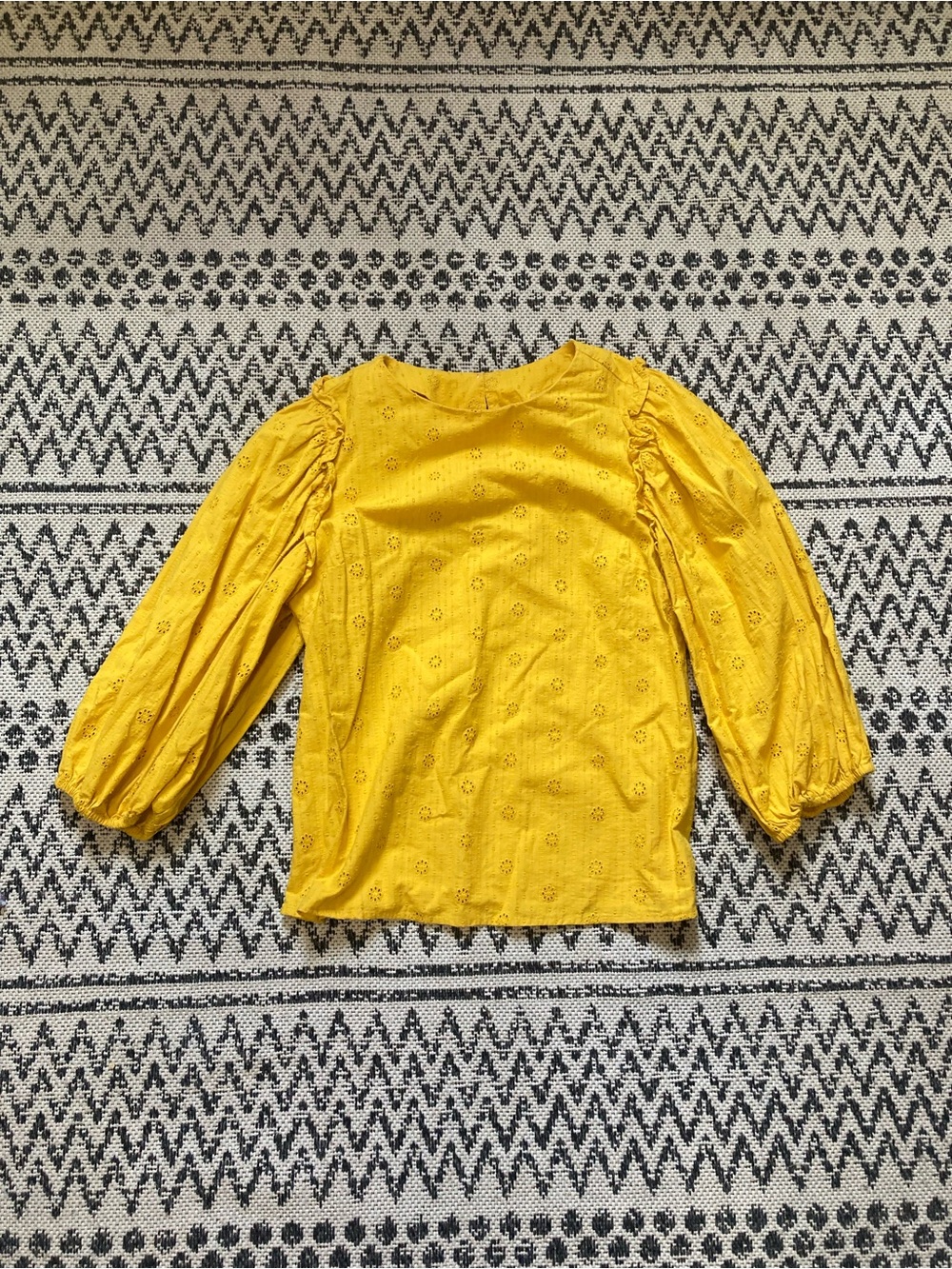 Universal Thread Yellow Eyelet Puff Sleeve Top